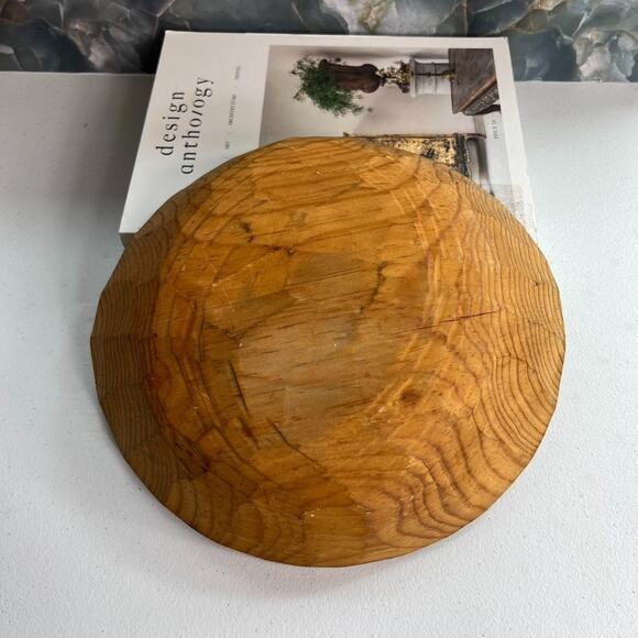 Vintage Primitive Folk Art Hand Carved Wood Serving Bowl 11" MCM - Picture 3 of 10